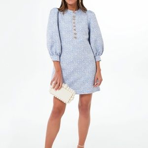 Pomander Place Light Blue Floral Puff-Sleeve Mini Dress